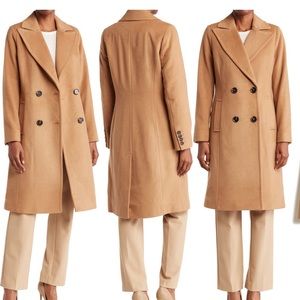 Michael Kors Notch Lapel Double Breasted Wool Blend Coat